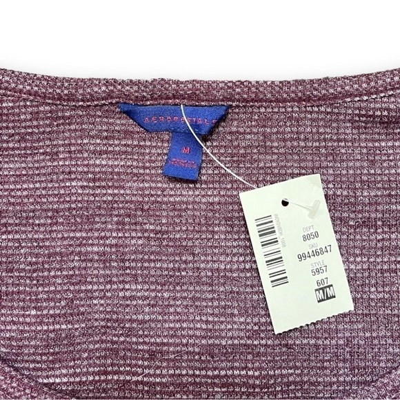 NWT Aero Long Sleeve Waffle Knit Tie Waist Top sz M - Picture 4 of 12